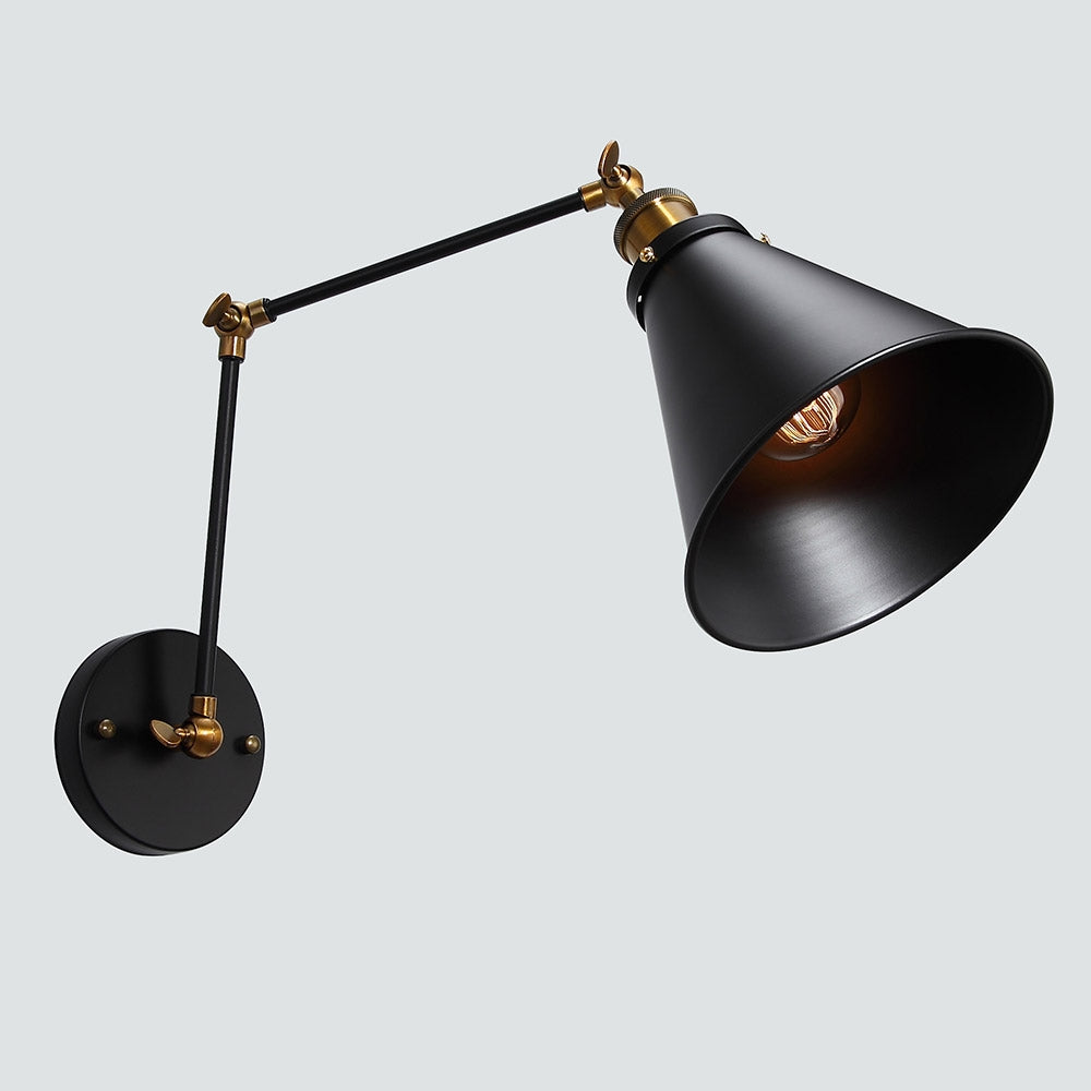 Industrial Retro Double Swing Arm 1-Light Wall Sconce in Black & Brass