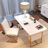 71" White Writing Desk Modern Computer Desk with 2-Drawer in Gold-Desks,Furniture,Office Furniture