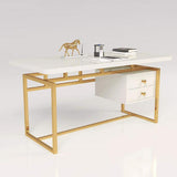 71" White Writing Desk Modern Computer Desk with 2-Drawer in Gold-Desks,Furniture,Office Furniture