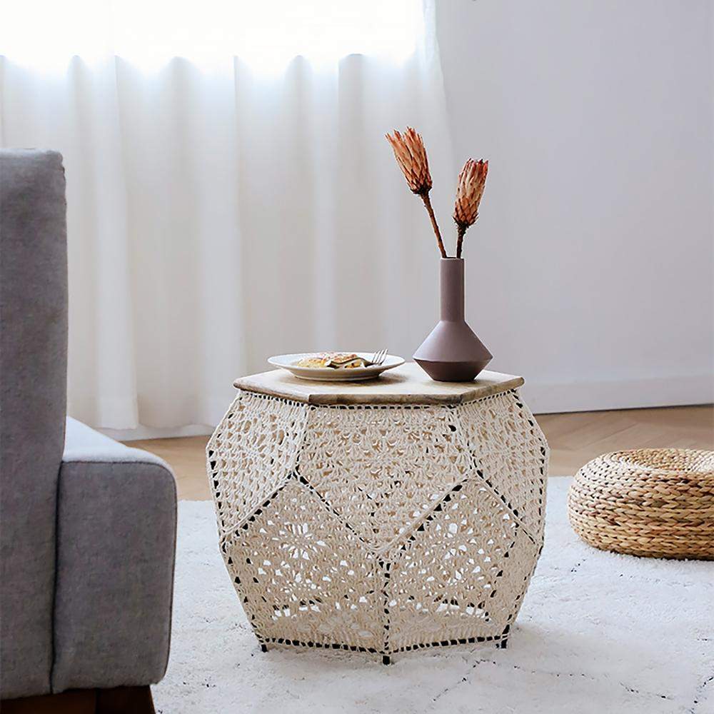 Nordic Boho Style Hexagon Coffee Table Lace Hand-knotted Accent Table-Richsoul-Coffee Tables,Furniture,Living Room Furniture