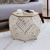Nordic Boho Style Hexagon Coffee Table Lace Hand-knotted Accent Table-Richsoul-Coffee Tables,Furniture,Living Room Furniture