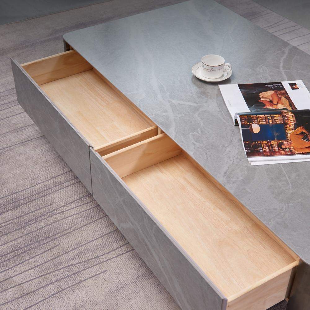 Rectangular Gray Storage Coffee Table Stone with 4 Drawers-Richsoul-Coffee Tables,Furniture,Living Room Furniture