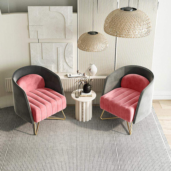 Pink & Gray Quilted Velvet Cuddle Chair with Gold Frame, Elegant Uphol ...