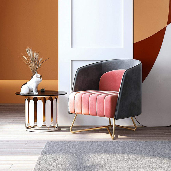 Pink & Gray Quilted Velvet Cuddle Chair with Gold Frame, Elegant Uphol ...