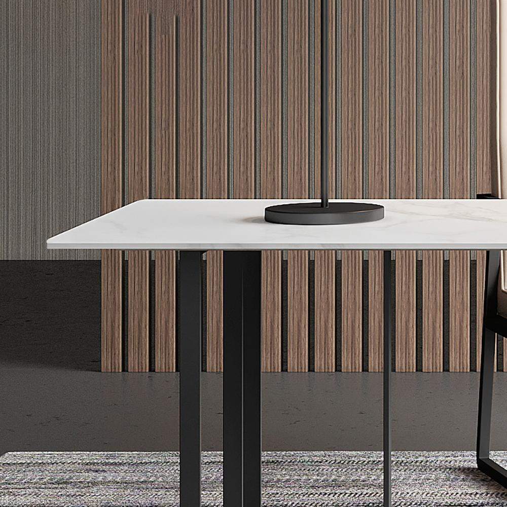 Modern White Desk with Stone Top & Metal Trestle Home Office Desk-Desks,Furniture,Office Furniture