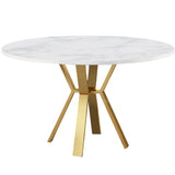 Weißer runder Esstisch aus Kunstmarmor Moderner Esstisch mit Metallfuß in Gold