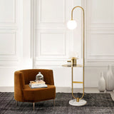 Lampadaire à arc moderne de 60 "avec étagère en or avec une nuance en verre et une base en marbre