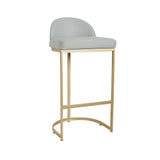 Gray PU Leather Upholstered Bar Stool in Gold Set of 2