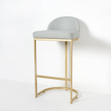 Gray PU Leather Upholstered Bar Stool in Gold Set of 2