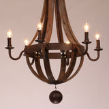 Rustic Stave Reclaimed Wood & Rust Metal 6-Light Chandelier with Candle Light