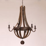 Rustic Stave Reclaimed Wood & Rust Metal 6-Light Chandelier with Candle Light