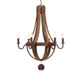 Rustic Stave Reclaimed Wood & Rust Metal 6-Light Chandelier with Candle Light