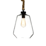 Rustic 1-Light Clear Glass Shade Hemp Rope Hanging Pendant Light Style B
