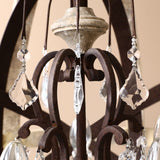 Lámpara de araña de 5 luces de cristal de orbe de metal con globo de madera desgastada rústica retro en tamaño grande