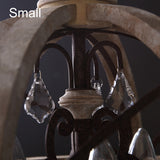 Retro Rustikaler verwitterter Holzkugel-Kristallkugel-Kronleuchter mit 5 Leuchten in groß