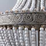Vintage rétro 3-léger blanc lavé perles en bois pendentif léger