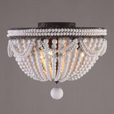 Retro Farmhouse Distressed White Wood Bead Cascade 3-Light Dome Shaped Flush Mount Ceiling Light in Rust