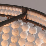 Lámpara de techo de montaje empotrado en forma de cúpula de 3 luces en forma de cascada de cuentas de madera blanca envejecida de granja retro en óxido