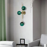 Aplique de pared de globo interior de vidrio verde decorativo de 3 luces de oro moderno
