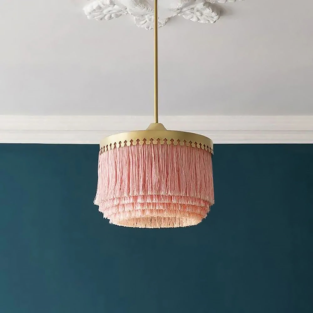 Modern Stylish 1-Light Pink Tassel Pendant Light in Gold Finish
