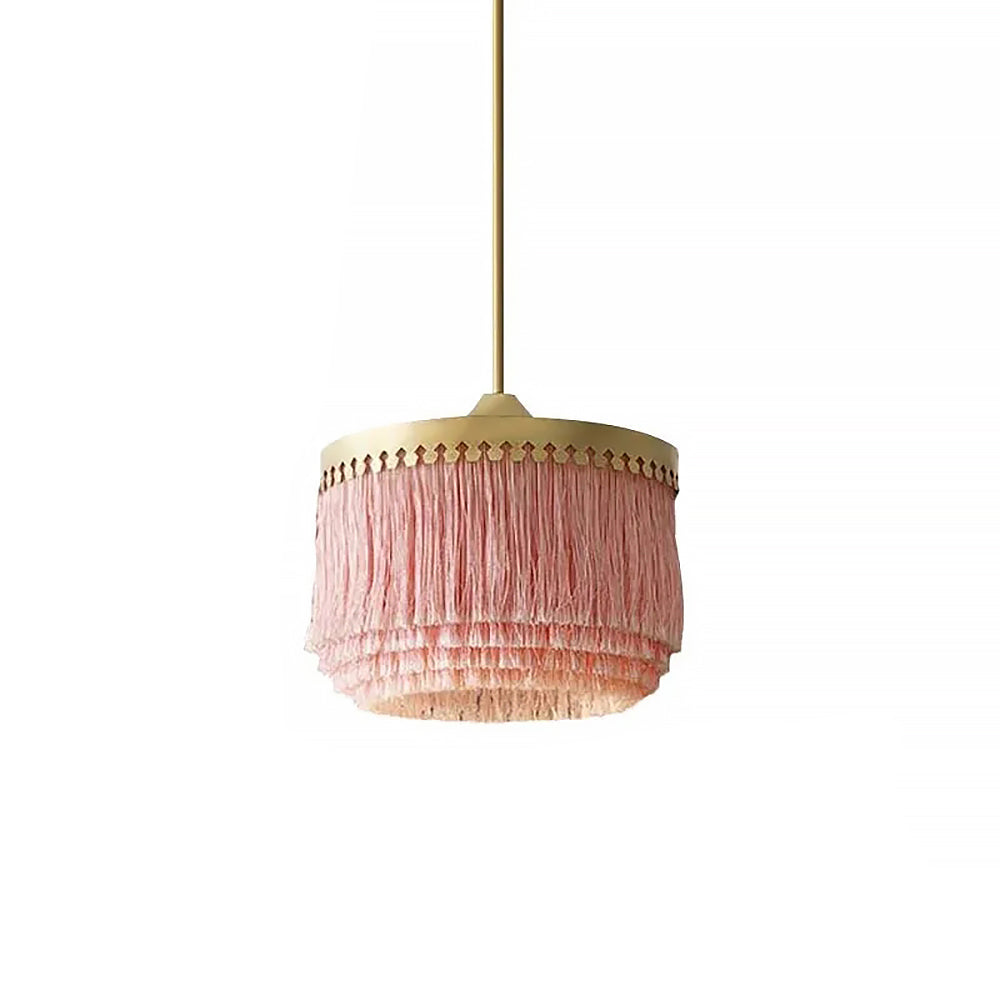 Modern Stylish 1-Light Pink Tassel Pendant Light in Gold Finish