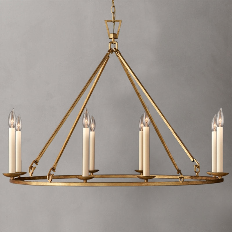 Rustic Candle 8-Light Round Chandelier Antique Brass Living Room