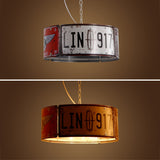 Industrial Square 3-Light Pendant Light Vintage Metal License plate