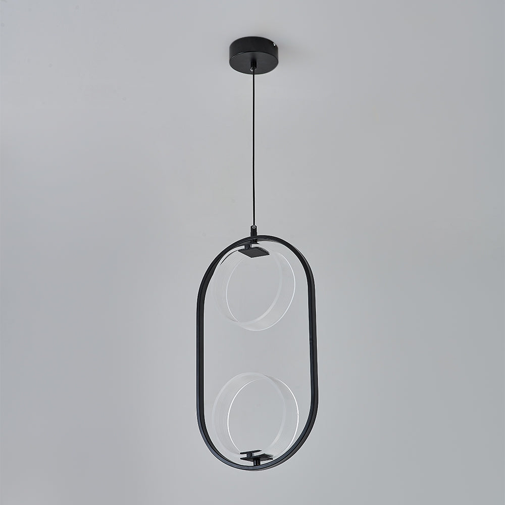 Modern Acrylic LED Pendant Light 2 Light Oval Shape Black Metal