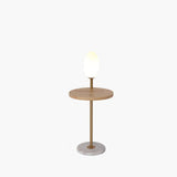 LED Natural Wood End Table Floor Lamp Glass Shade Wireless Charger Marble Base