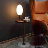 LED Natural Wood End Table Floor Lamp Glass Shade Wireless Charger Marble Base