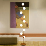 Moderne LED Gold 9-Licht Baum Stehlampe Weiße Glaskugel
