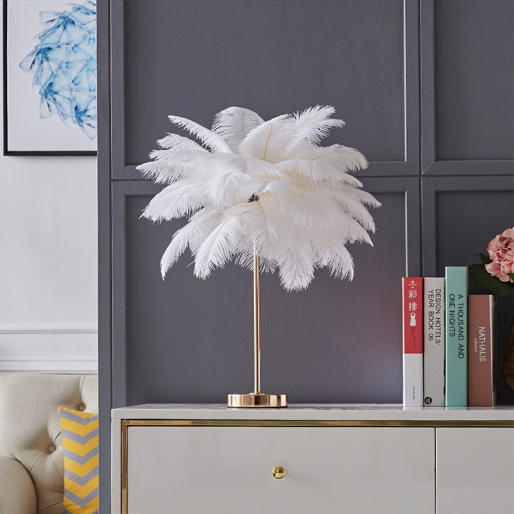 White Feather Gold Table Lamp Unique Modern Style