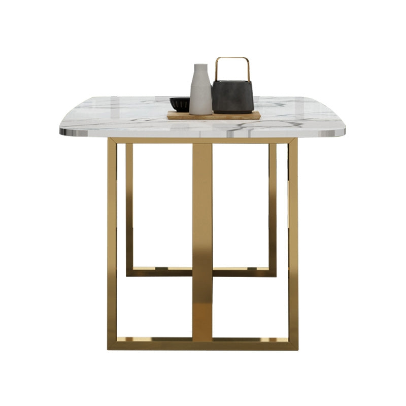 Modern 71" Dining Table with Faux Marble Top White Rectangle Dining Table