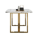 Modern 71" Dining Table with Faux Marble Top White Rectangle Dining Table