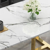 Table à manger moderne 71 "avec fausse table de salle à manger du rectangle blanc en marbre faux