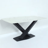 63 "モダンな長方形のフェイク大理石のダイニングテーブルと金属Xベース