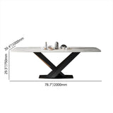 79" Modern Rectangular White Faux Marble Dining Table with Metal X-Base