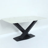 79" Modern Rectangular White Faux Marble Dining Table with Metal X-Base