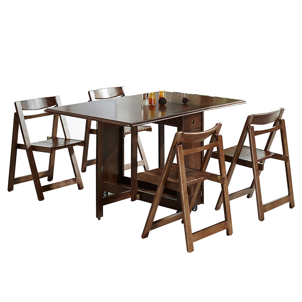 57" Modern Solid Wood Folding 5 Piece Dining Table Set Drop Leaf with 4 Chairs