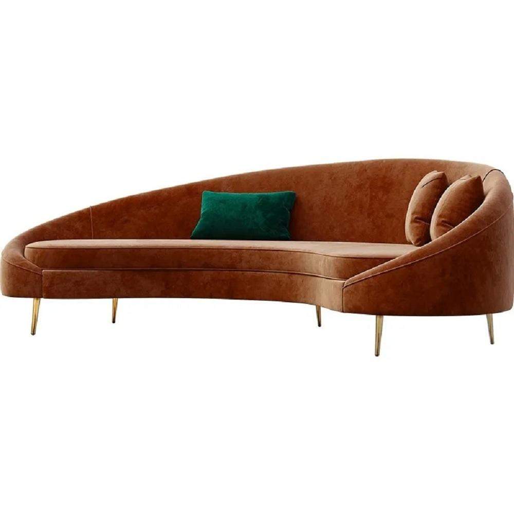 Modern 94.5" Bronze Velvet Curved Sofa Gold Metal Toss Pillow Included-Richsoul-Furniture,Living Room Furniture,Sofas &amp; Loveseats
