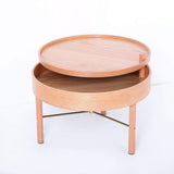 Modern Round Wood Rotating Tray Coffee Table with Storage & Metal Legs in Black-Richsoul-Coffee Tables,Furniture,Living Room Furniture