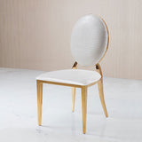 Classic Luxury Upholstered White PU Leather Dining Chair Gold Stainless Steel Set of 2