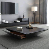 Modern Black Coffee Table with Storage Square Drum Coffee Table with 1-Drawer-Richsoul-Coffee Tables,Furniture,Living Room Furniture