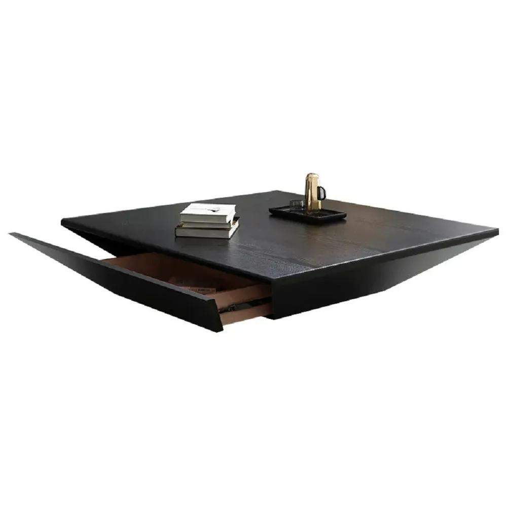 Modern Black Coffee Table with Storage Square Drum Coffee Table with 1-Drawer-Richsoul-Coffee Tables,Furniture,Living Room Furniture