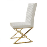 Moderner Esszimmerstuhl aus weißem Leder mit goldfarbenen Beinen, 2er-Set