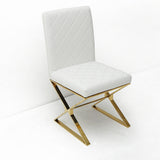 モダンホワイトレザーダイニングルームの椅子布張りの金色の脚セット2