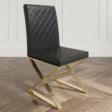 Modern Black Leather Dining Table Chair Upholstered in Gold Set of 2
