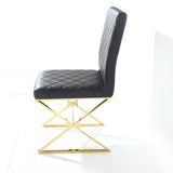 Modern Black Leather Dining Table Chair Upholstered in Gold Set of 2