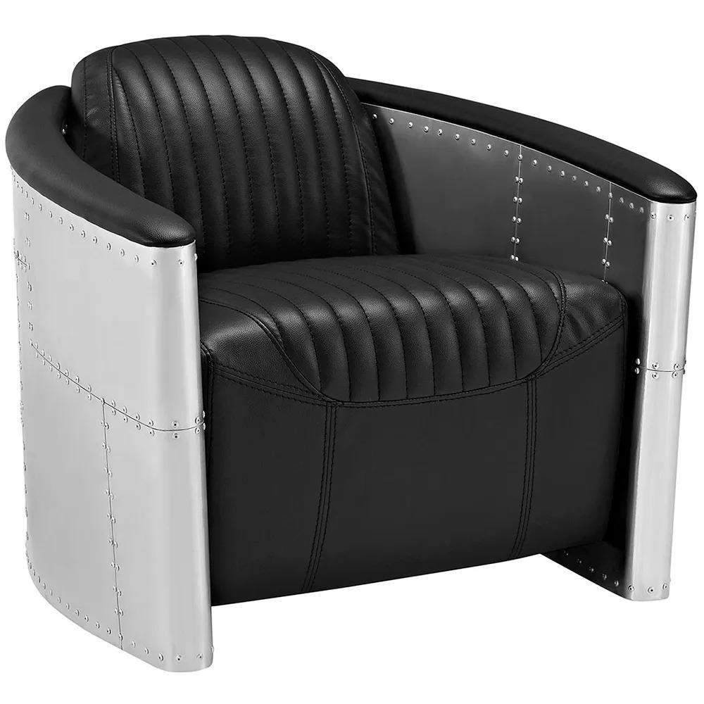 Industrial Loft Black Barrel Accent Chair PU Leather Upholstery-Richsoul-Chairs &amp; Recliners,Furniture,Living Room Furniture