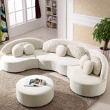 Modern 7-Seat Sofa Round Sectional Beige Velvet Upholstered with Ottoman & Pillows